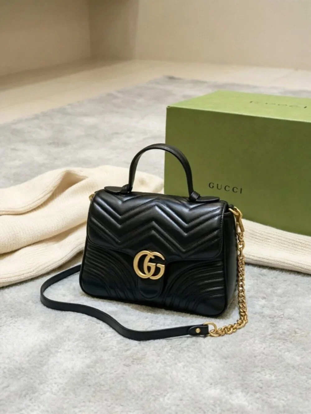 Gucci GG Marmont Medium Matelassé Top Handle Bag